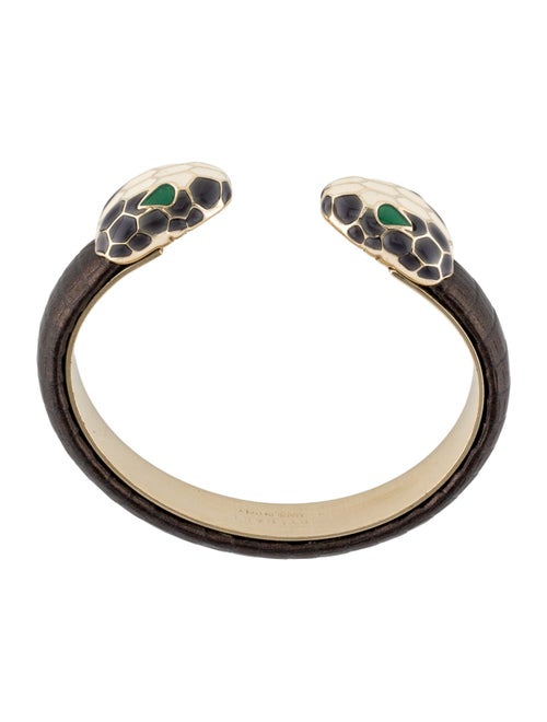 Bvlgari Enamel & Leather Serpenti Forever Cuff