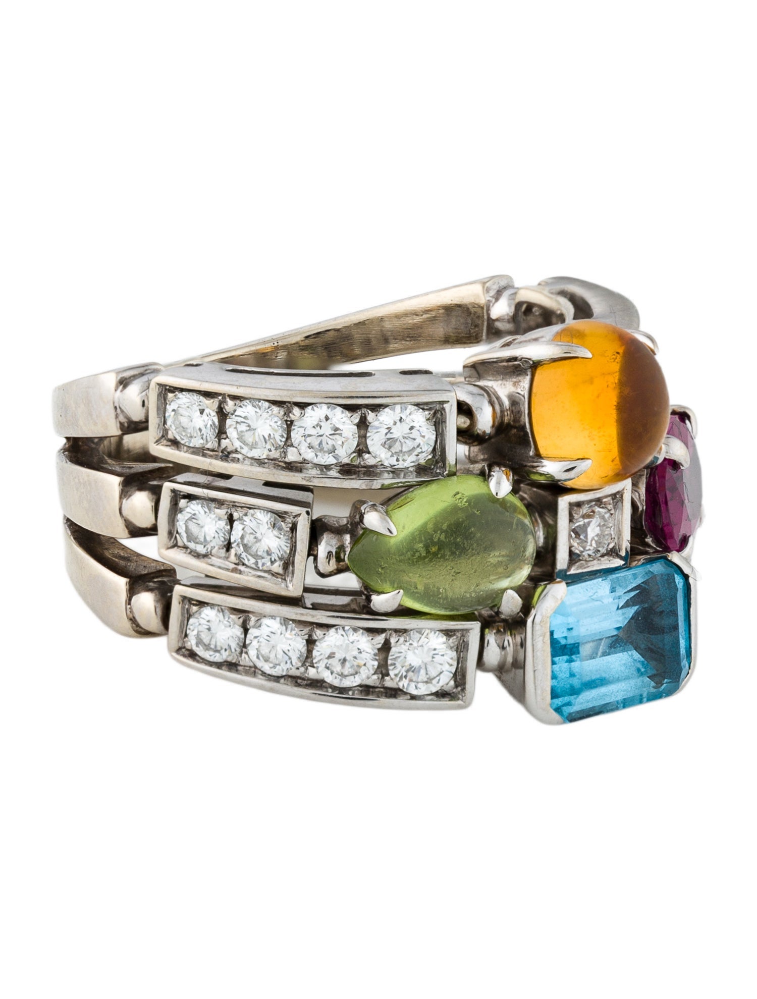 Bvlgari 18K Multistone & Diamond Three-Row Allegra Ring