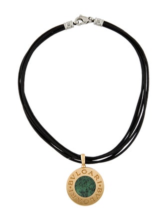 Bvlgari Grossular Garnet & Onyx Tondo Pendant Cord Necklace