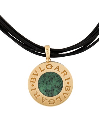 Bvlgari Grossular Garnet & Onyx Tondo Pendant Cord Necklace
