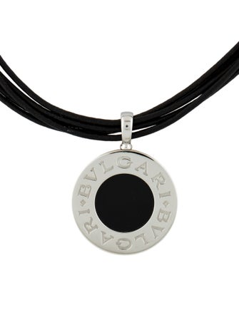 Bvlgari Grossular Garnet & Onyx Tondo Pendant Cord Necklace