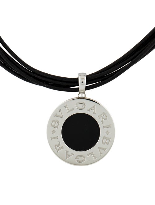 Bvlgari Grossular Garnet & Onyx Tondo Pendant Cord Necklace