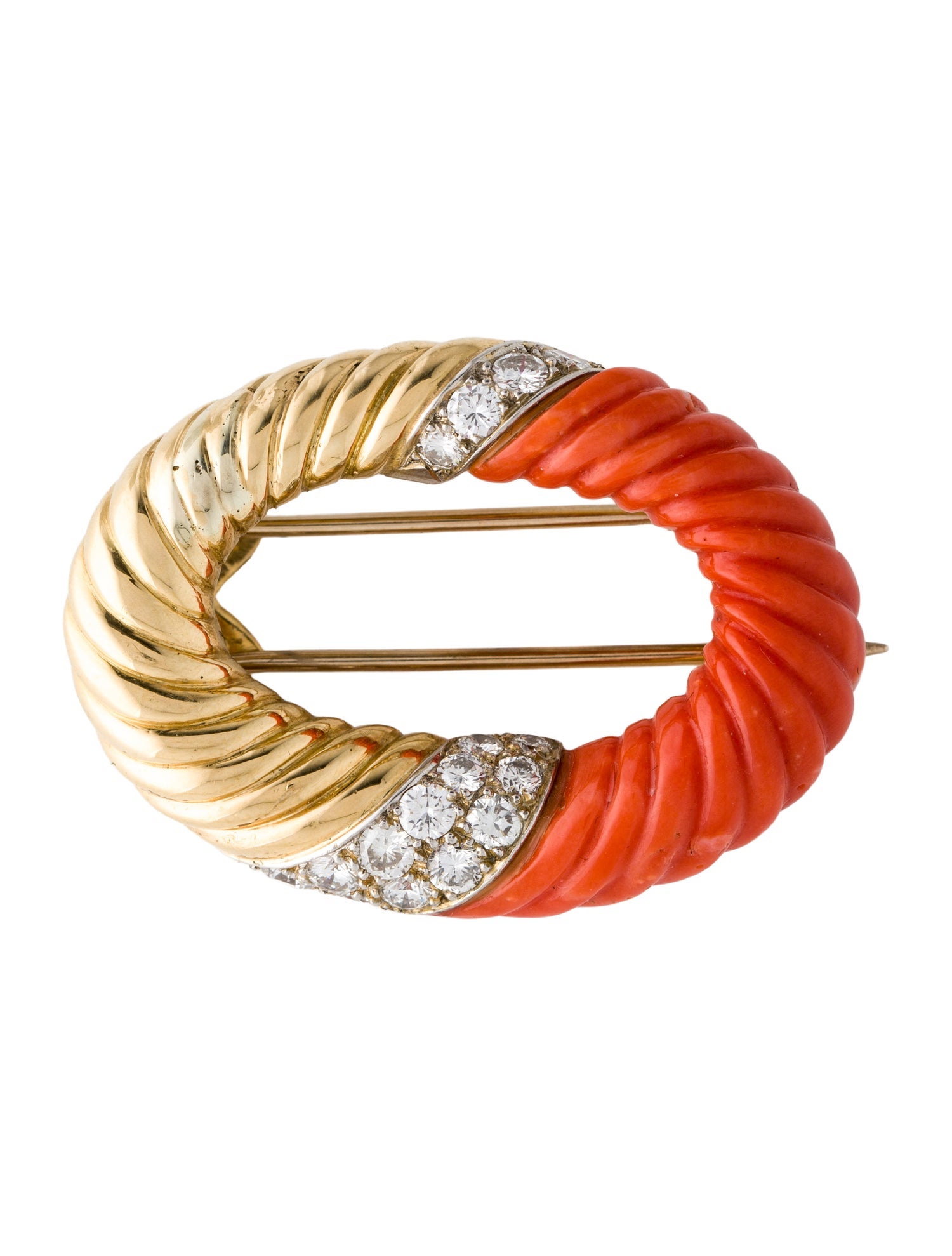 Bvlgari Vintage 18K Coral & Diamond Brooch