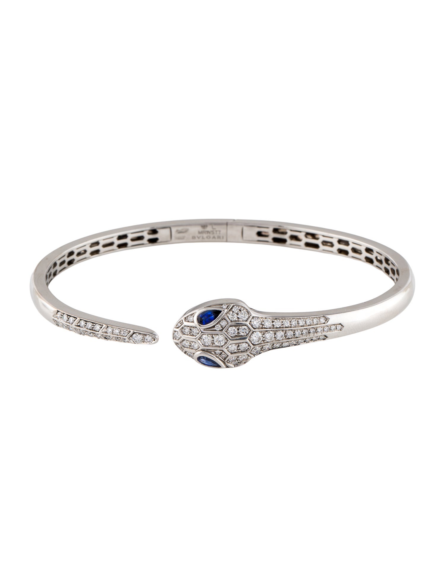 Bvlgari 18K 1.00ctw Diamond & Sapphire Serpenti Seduttori Cuff Bracelet