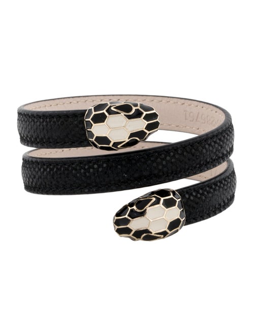 Bvlgari Enamel & Leather Double Coil Wrap Bracelet