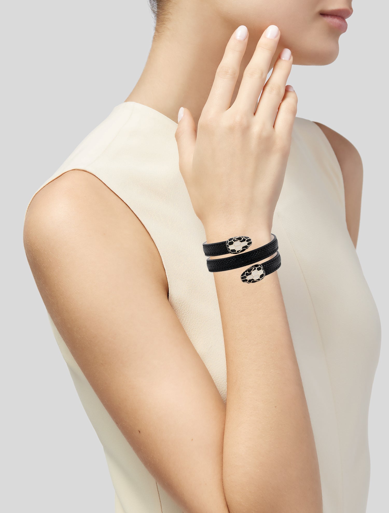 Bvlgari Enamel & Leather Double Coil Wrap Bracelet