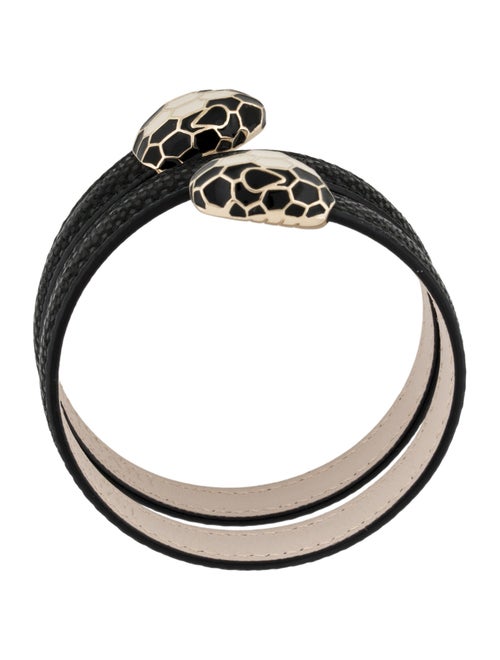 Bvlgari Enamel & Leather Double Coil Wrap Bracelet