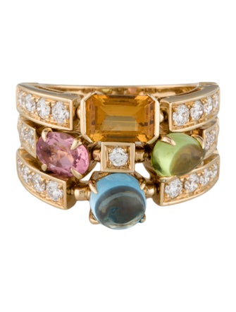 Bvlgari 18K Allegra Multi-Stone Three Row Ring