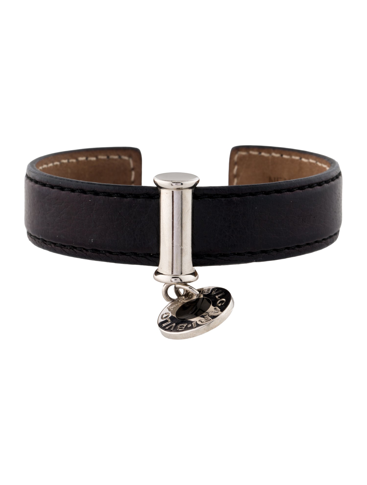 Bvlgari Leather & Enamel Charm Cuff Bracelet