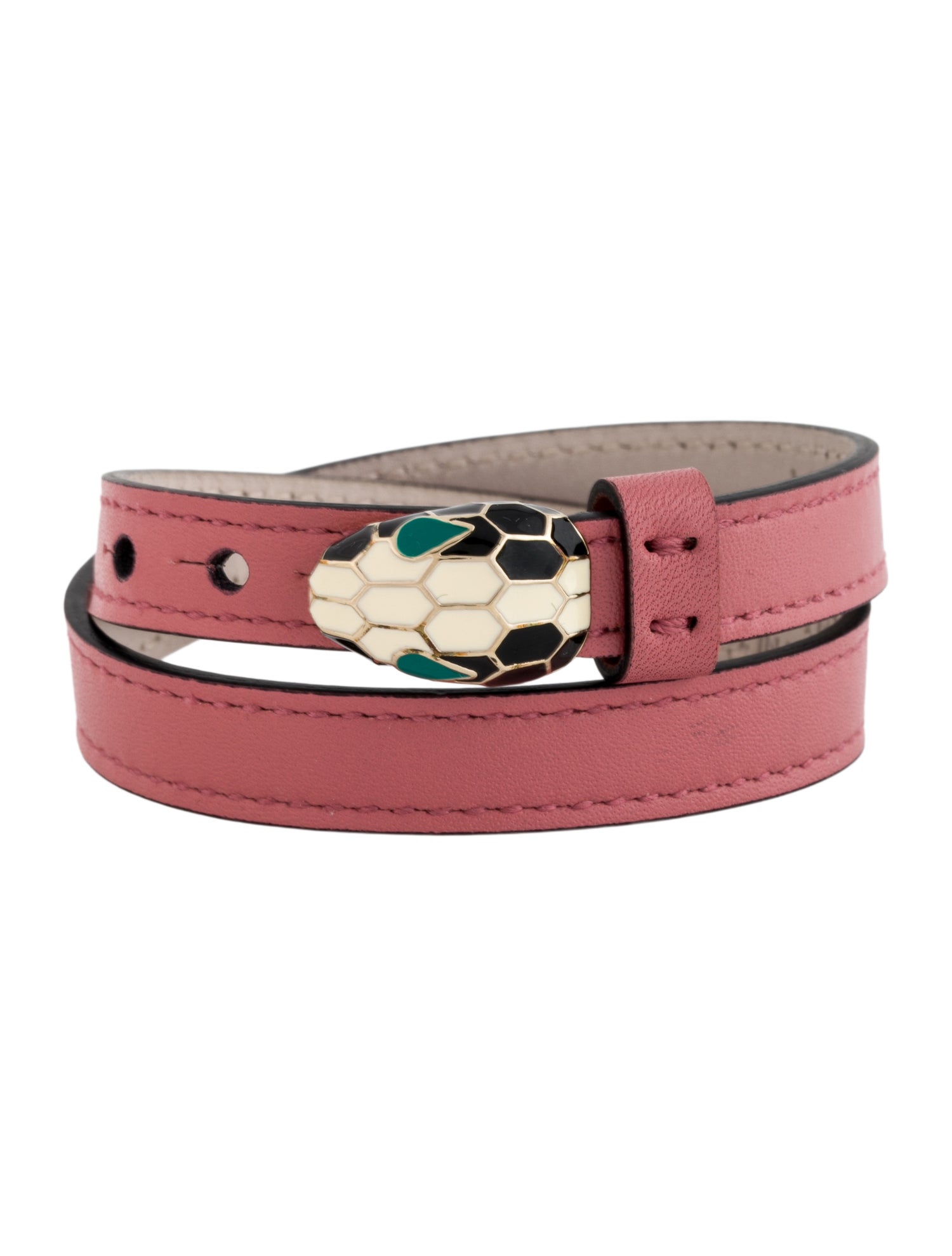 Bvlgari Leather Enameled Serpenti Forever Double Wrap Bracelet