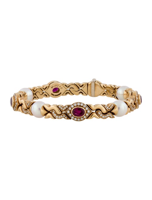 Bvlgari 18K Pearl, Ruby & Diamond Link Bracelet