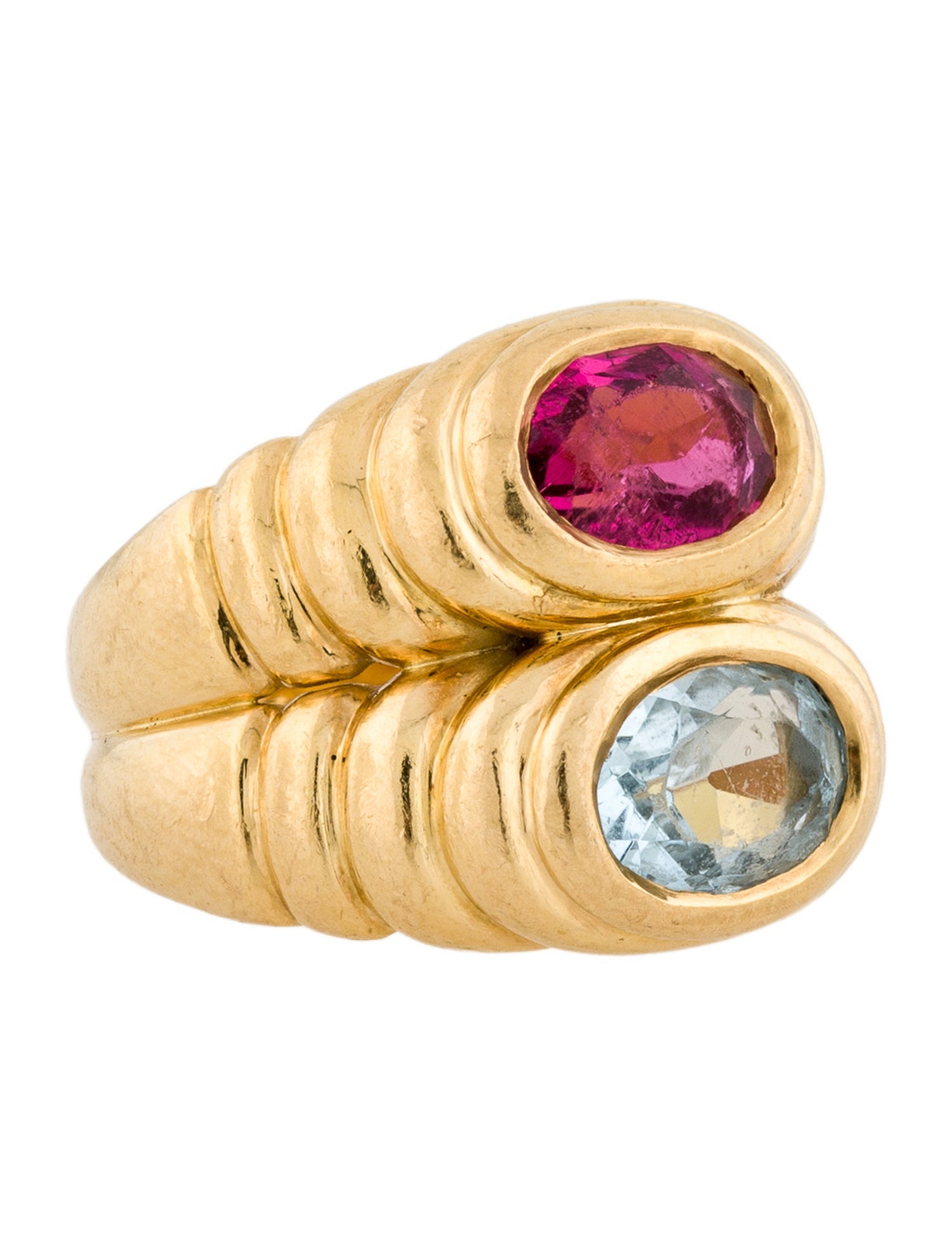 Bvlgari Vintage 20K Aquamarine & Tourmaline Doppio Ring