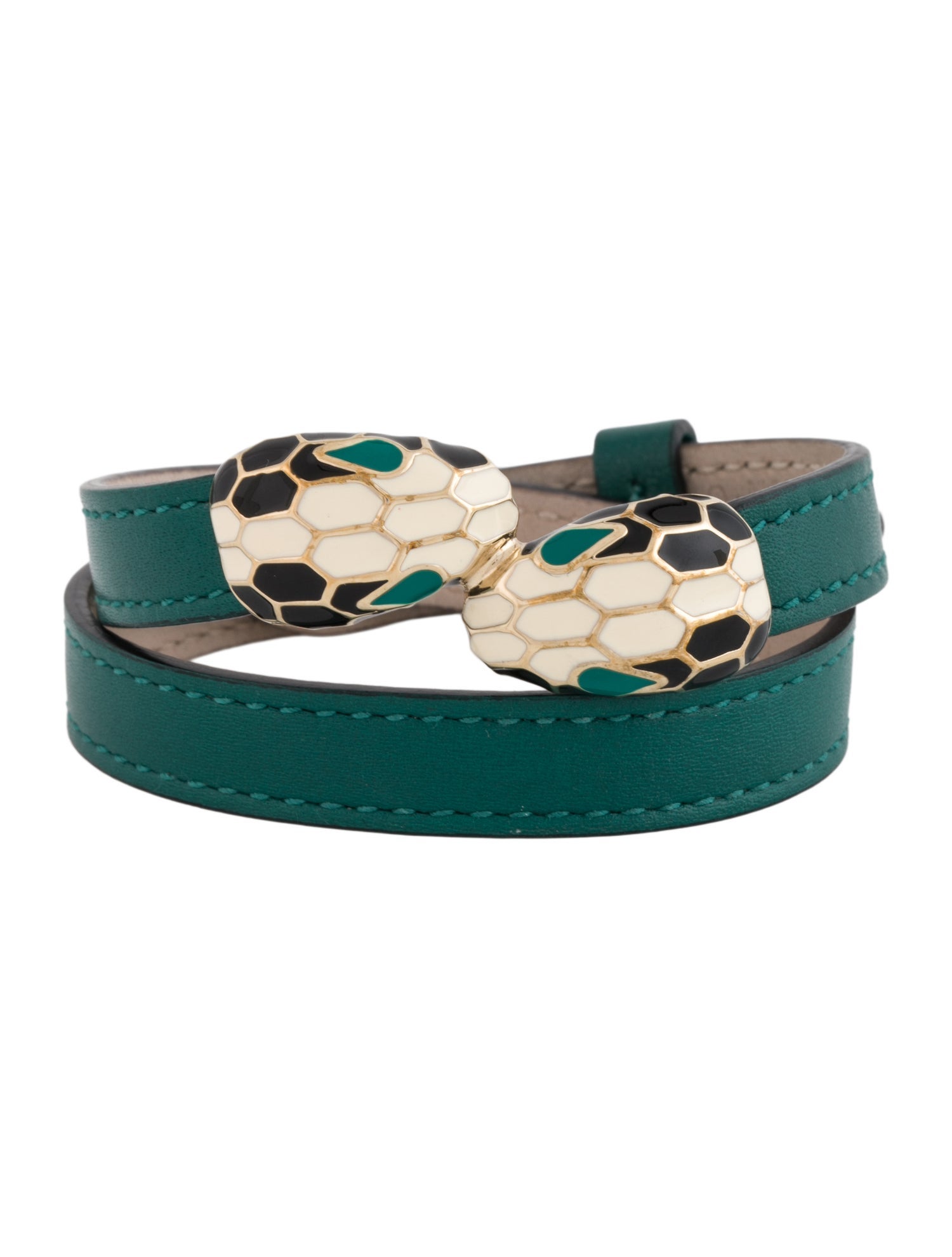 Bvlgari Leather & Enamel Double Coil Wrap Bracelet