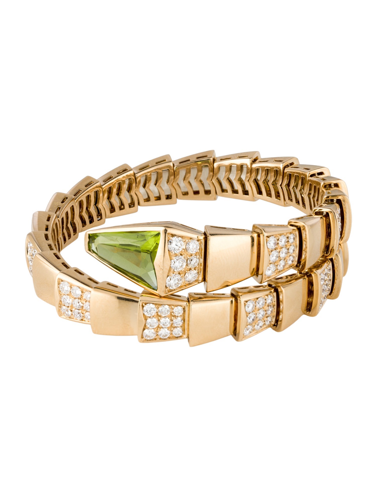 Bvlgari 18K Peridot & Diamond Serpenti Viper Wrap Bracelet