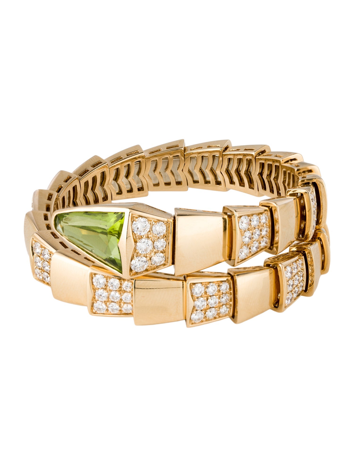 Bvlgari 18K Peridot & Diamond Serpenti Viper Wrap Bracelet