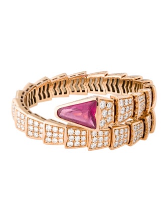 Bvlgari 18K Rubellite & Diamond Serpenti Viper Bangle Bracelet