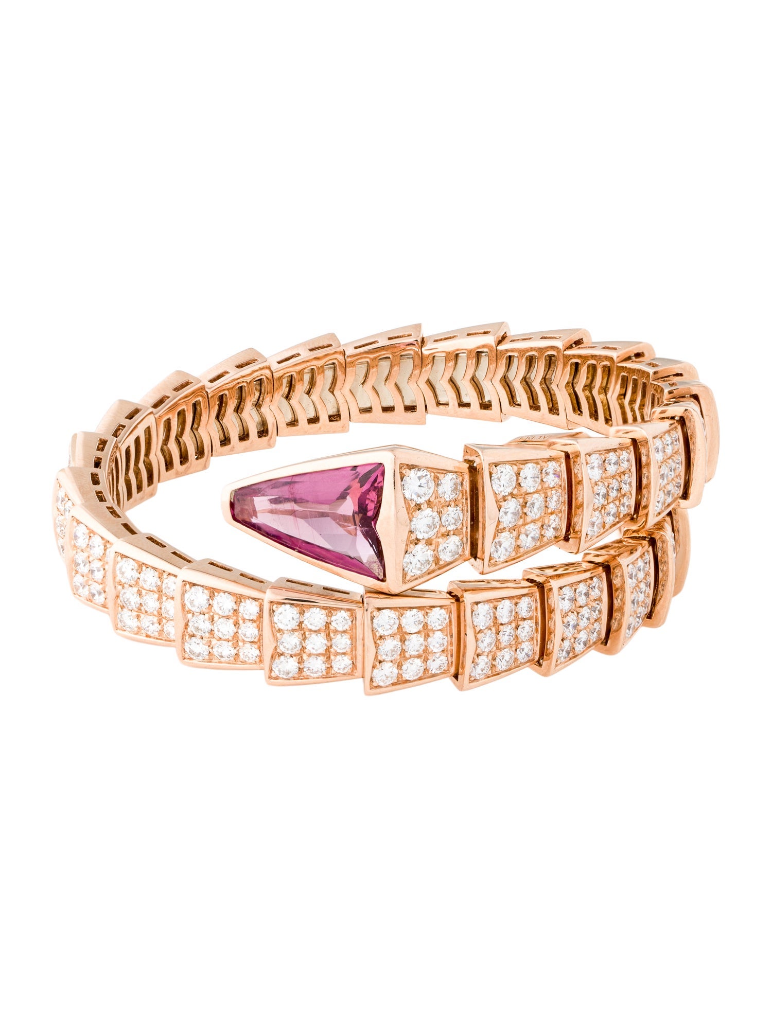 Bvlgari 18K Rubellite & Diamond Serpenti Viper Bangle Bracelet