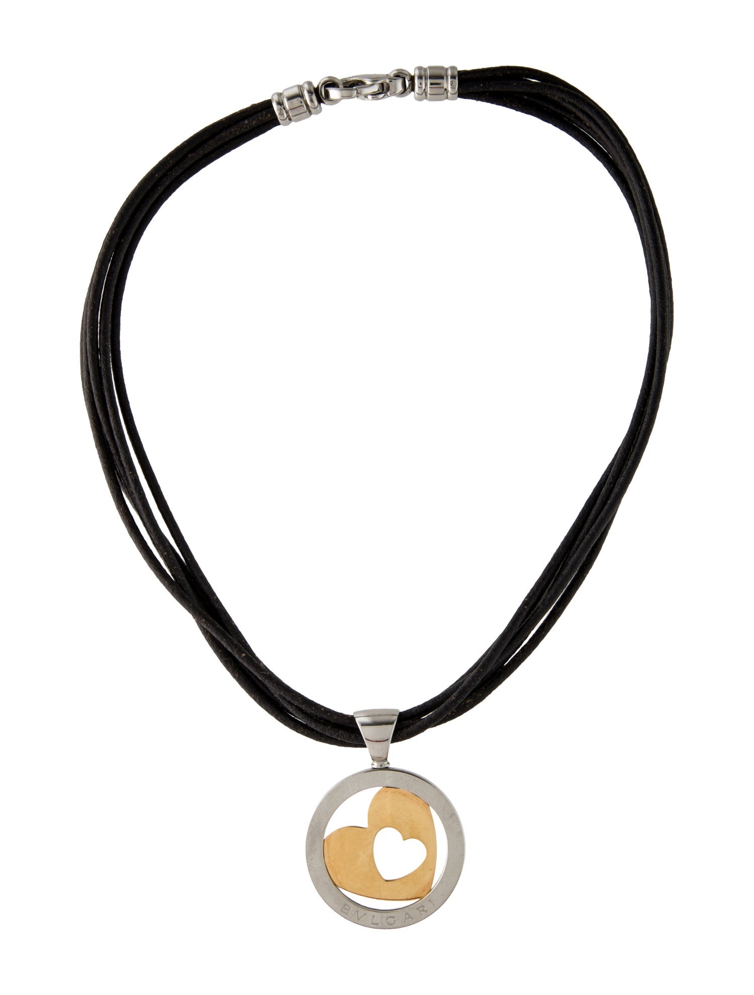 Bvlgari Leather Tondo Heart Pendant Necklace