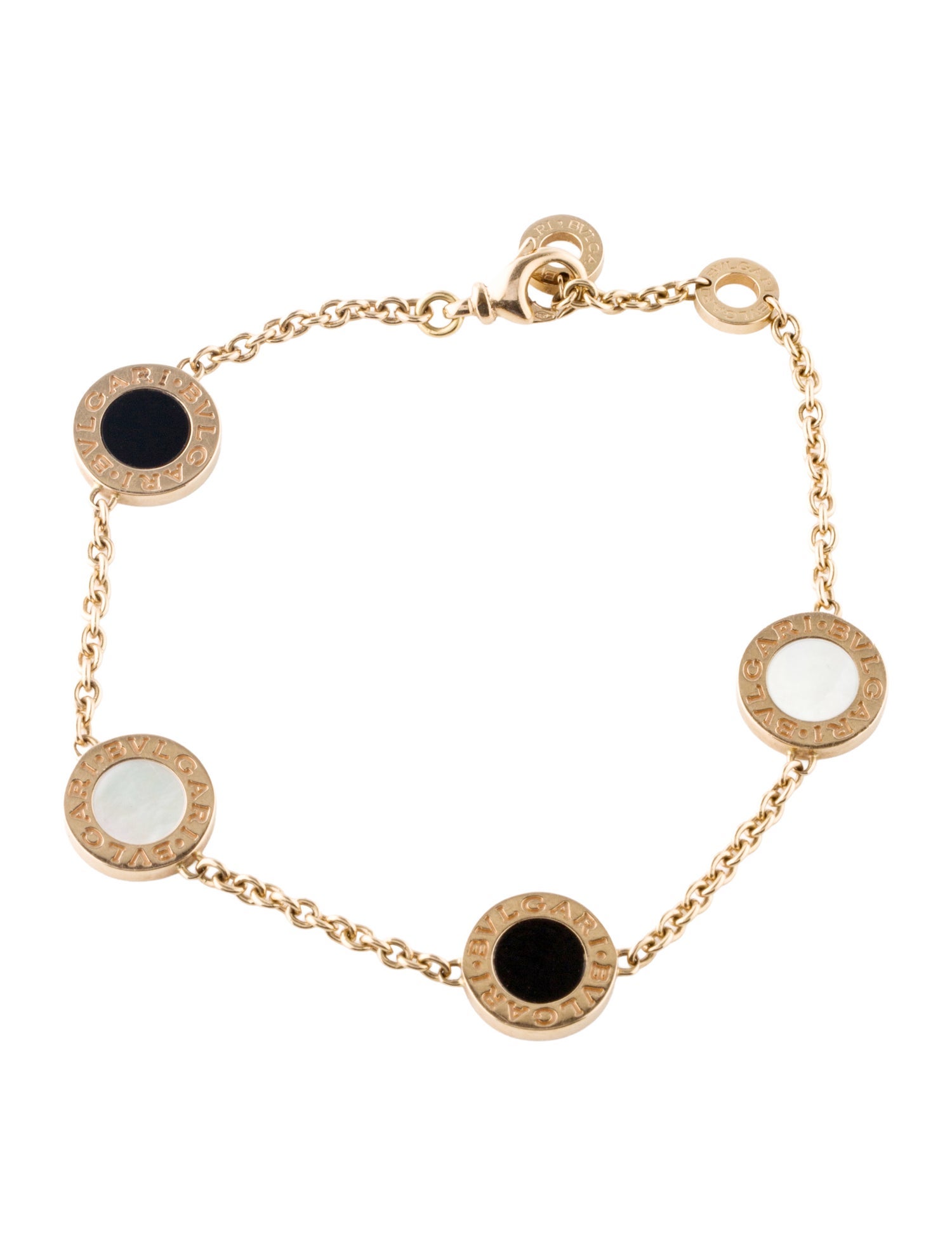 Bvlgari 18K Mother of Pearl & Onyx Station Bracelet