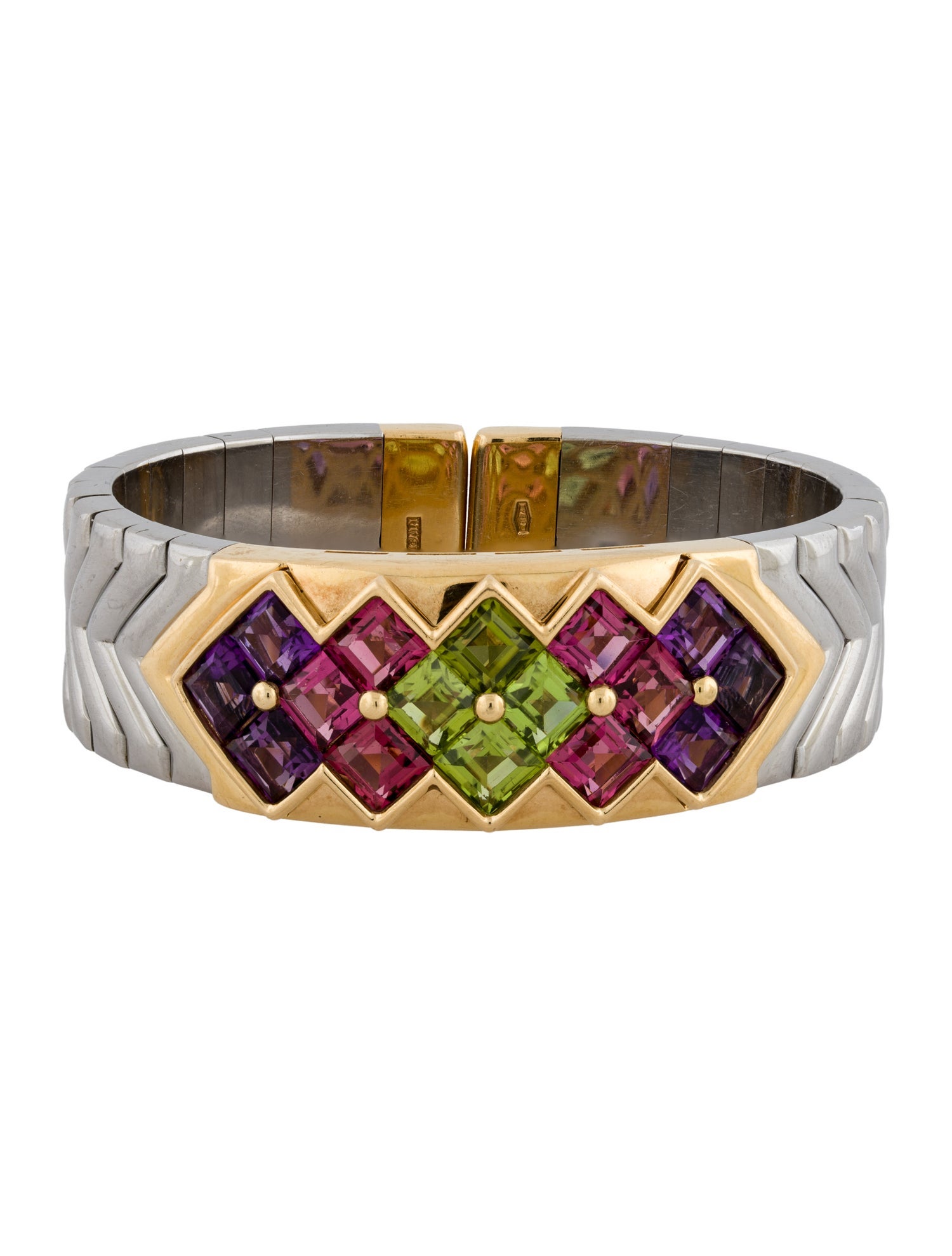 Bvlgari Amethyst, Tourmaline & Peridot Carré Flexible Cuff Bracelet