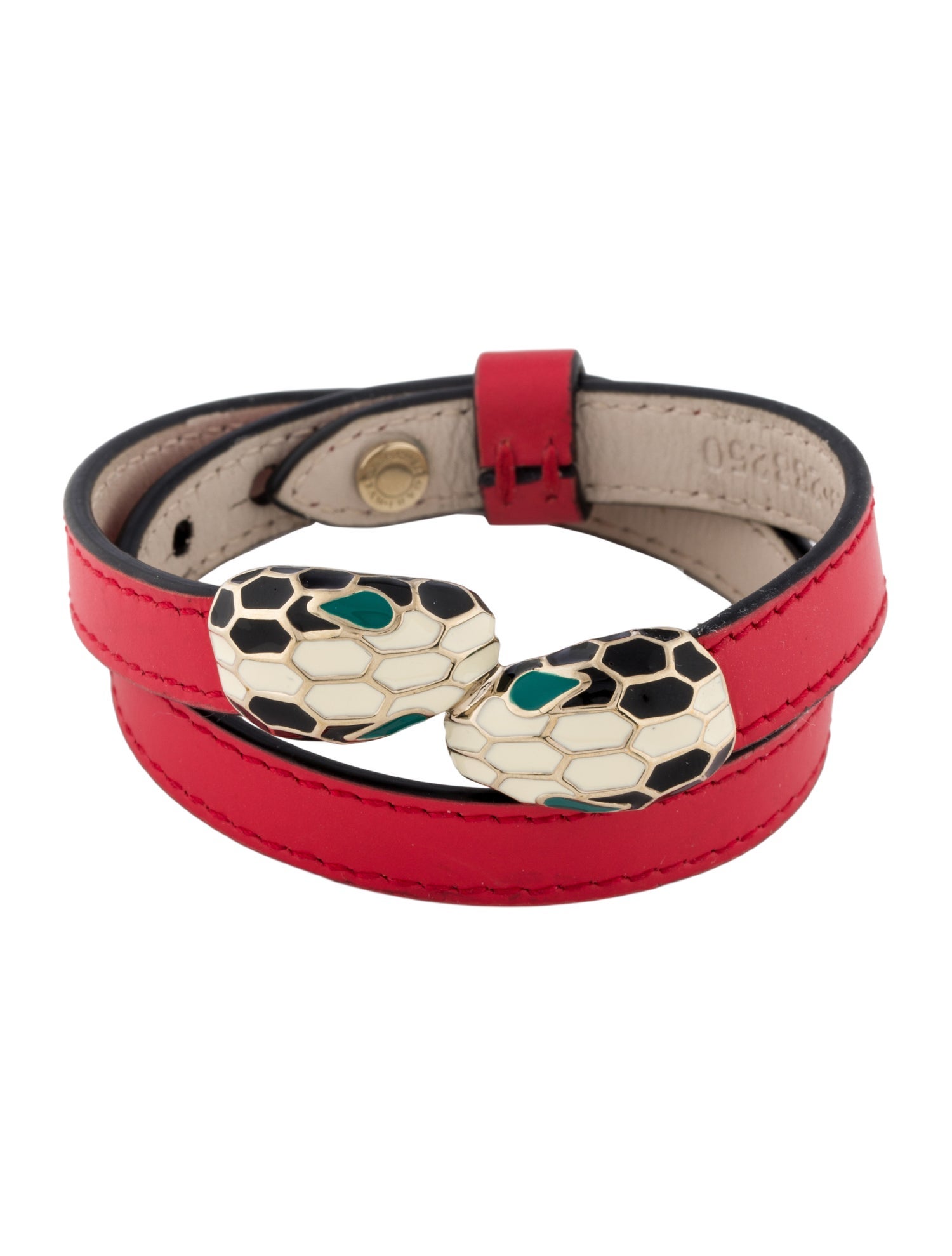 Bvlgari Leather & Enamel Serpenti Forever Wrap Bracelet