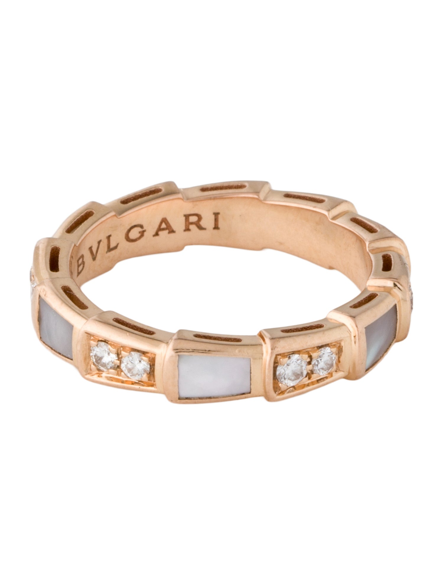 Bvlgari 18K Mother of Pearl & Diamond Serpenti Viper Ring