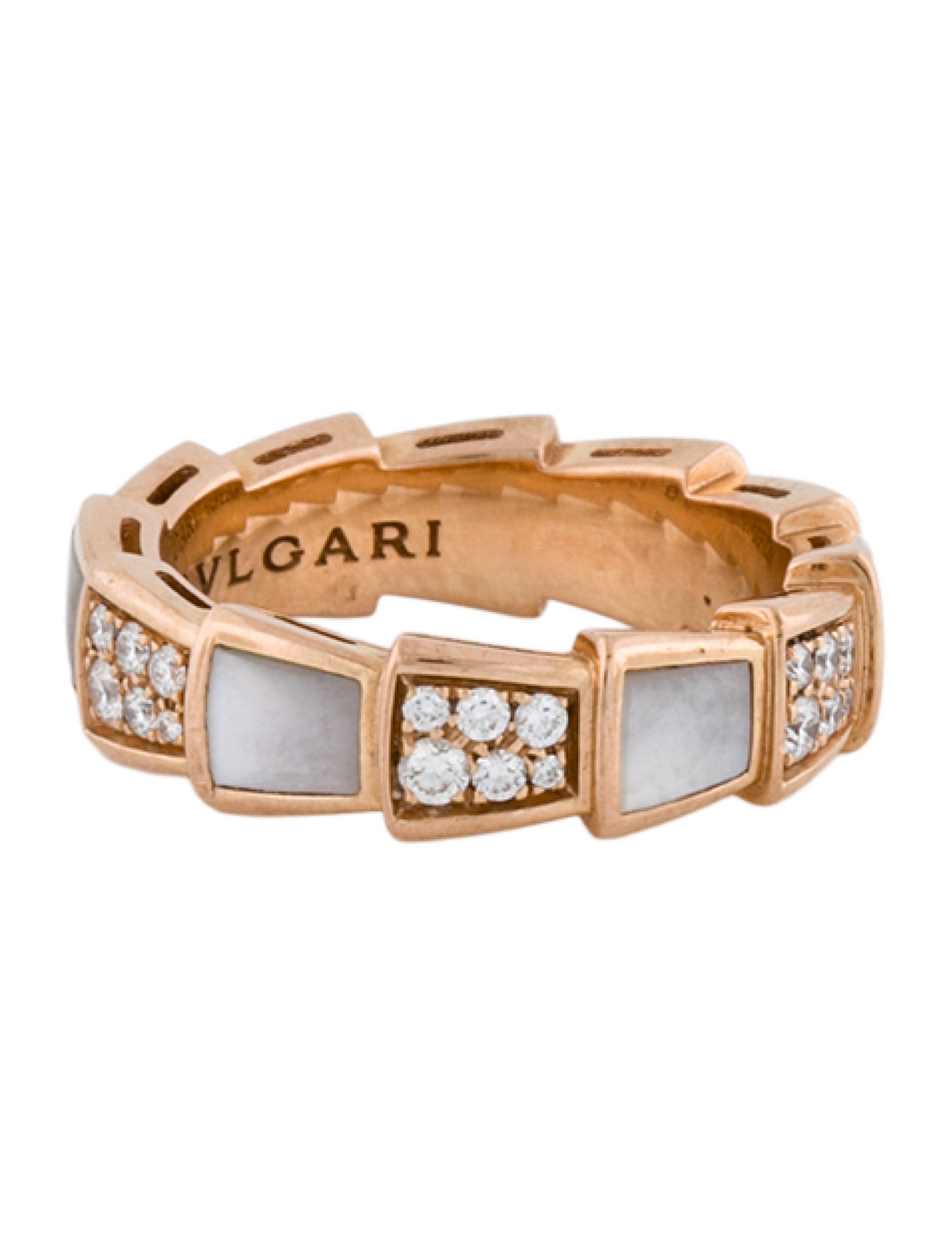 Bvlgari 18K Mother Of Pearl & Diamond Serpenti Viper Ring