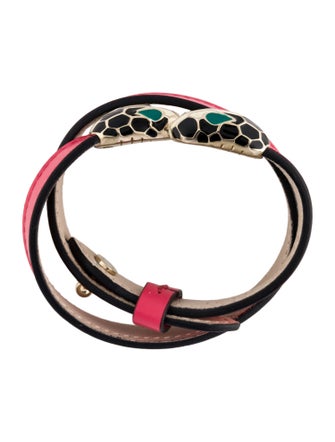 Bvlgari Leather & Enamel Serpenti Forever Wrap Bracelet