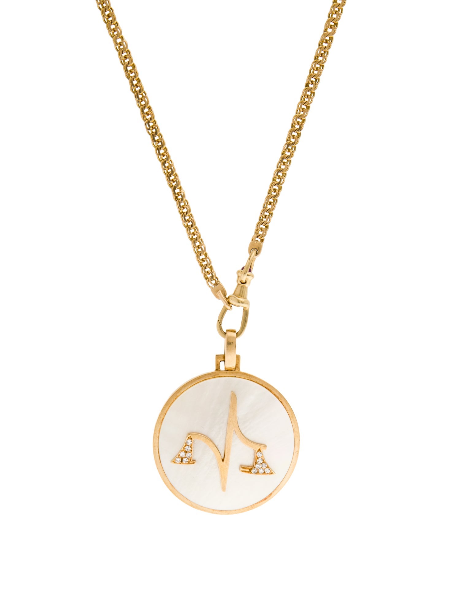 Bvlgari Vintage 18K Mother Of Pearl & Diamond Libra Pendant Necklace