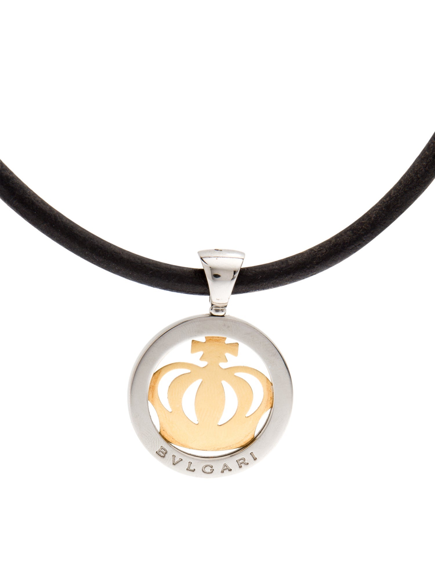 Bvlgari Leather Cord Tondo Crown Pendant Necklace