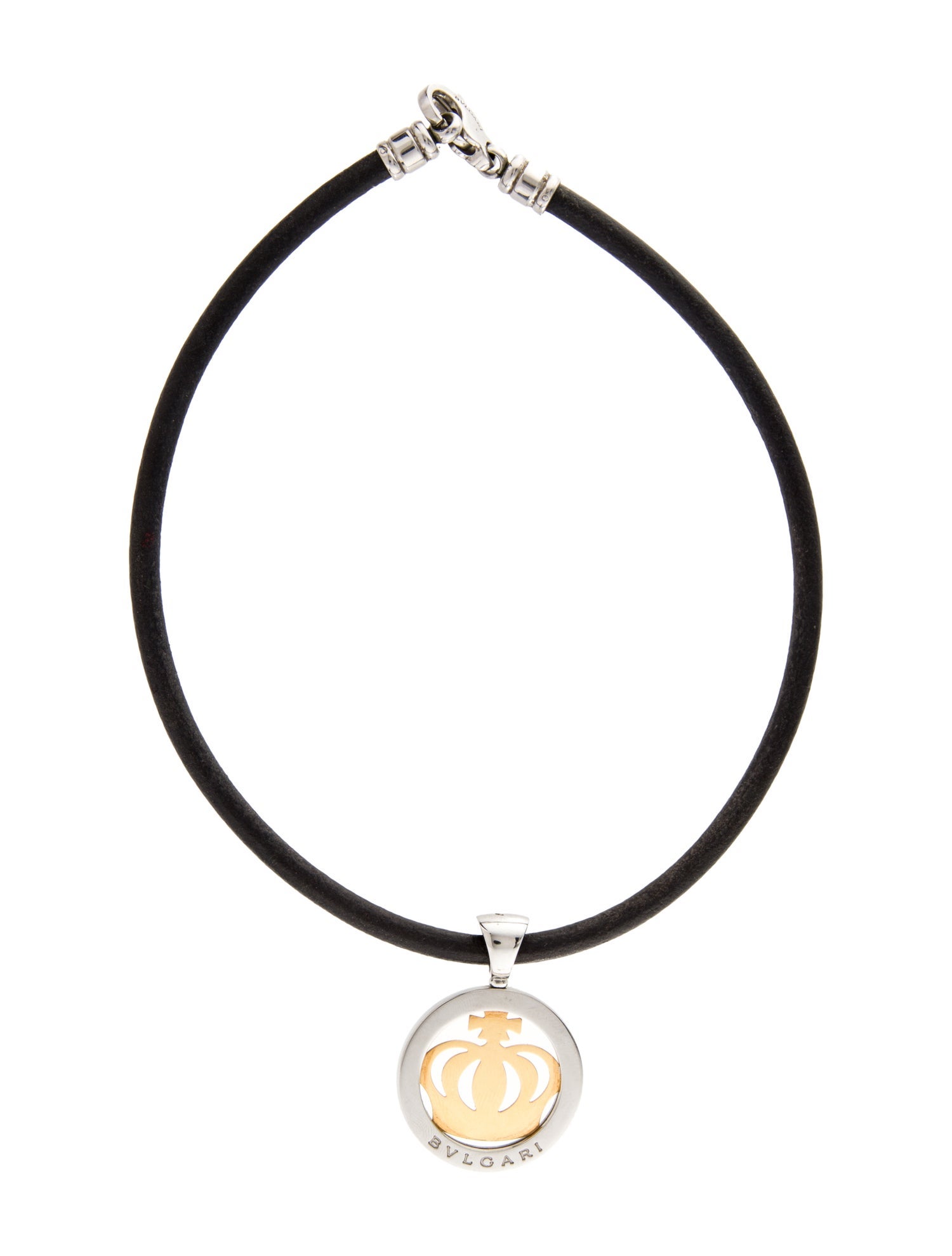 Bvlgari Leather Cord Tondo Crown Pendant Necklace