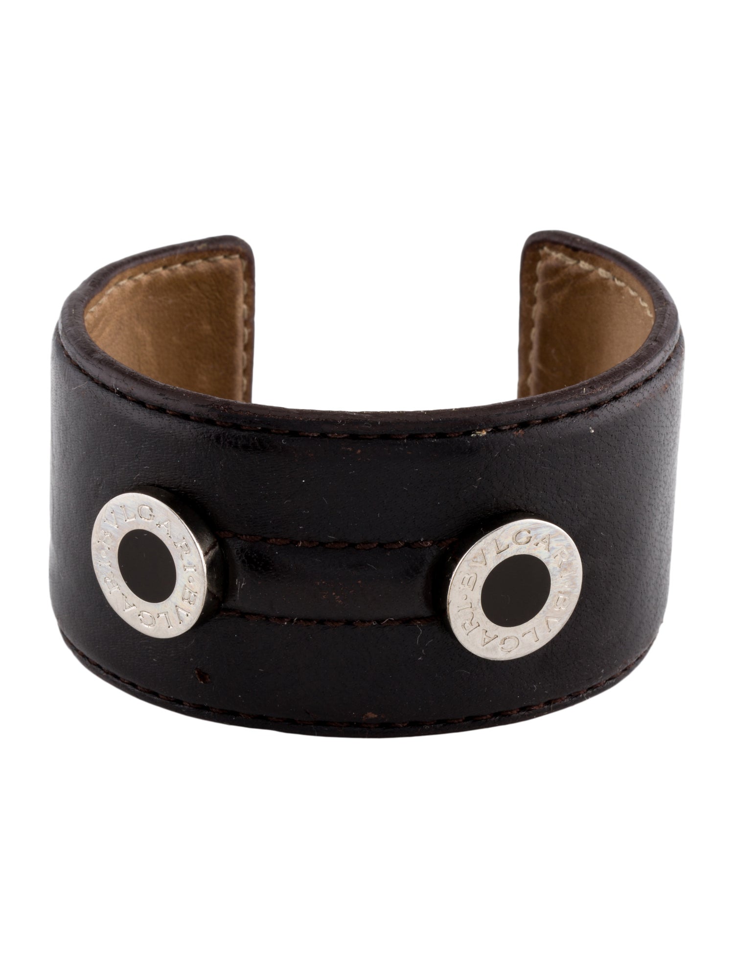 Bvlgari Leather & Enamel Wide Cuff