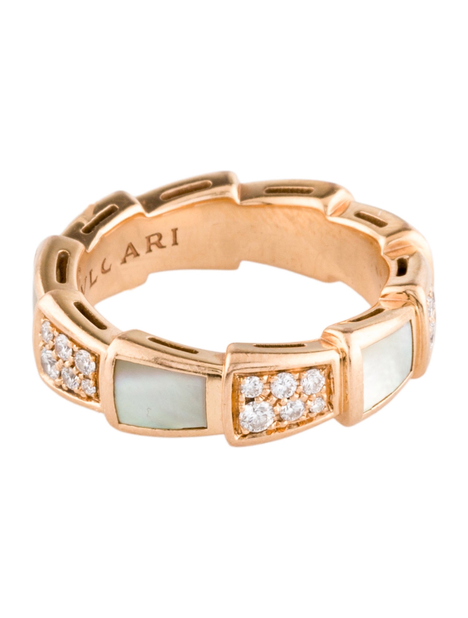 Bvlgari 18K Mother Of Pearl & Diamond Serpenti Viper Ring