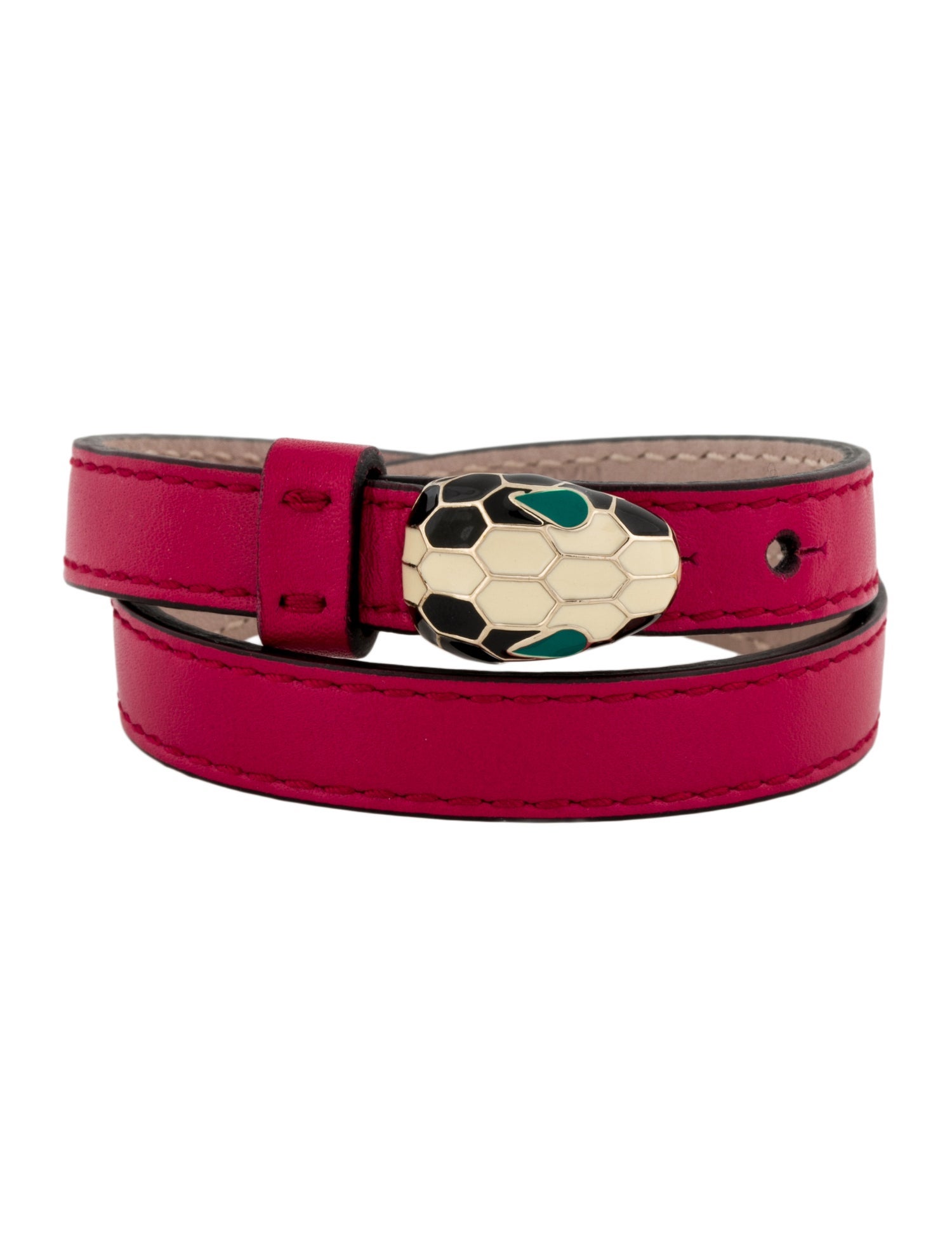 Bvlgari Leather Enameled Serpenti Forever Double Wrap Bracelet