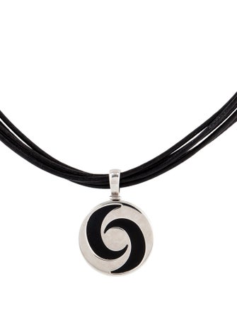 Bvlgari Onyx & Leather Optical Spinning Pendant Necklace