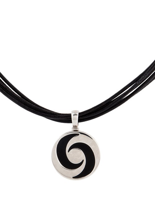 Bvlgari Onyx & Leather Optical Spinning Pendant Necklace