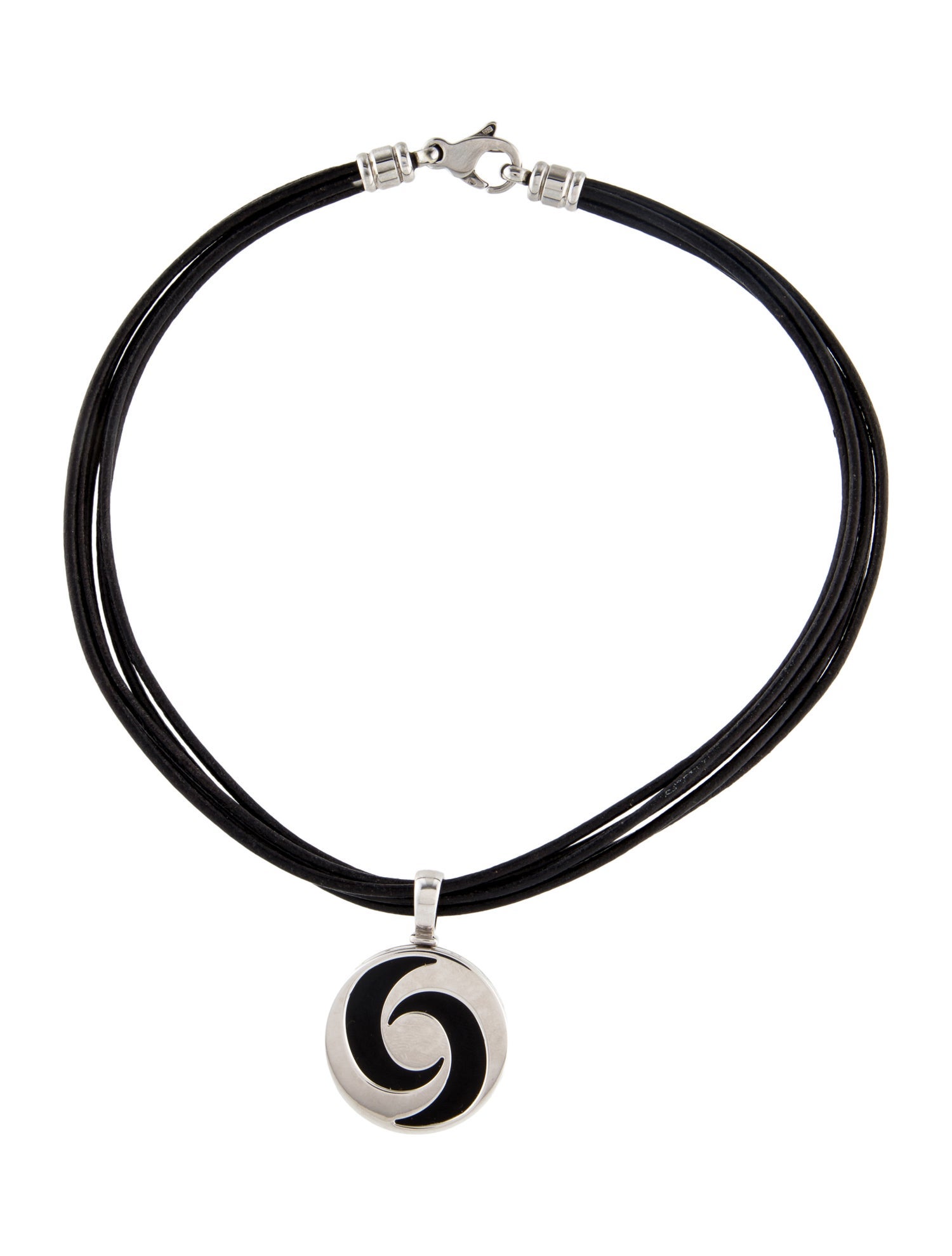 Bvlgari Onyx & Leather Optical Spinning Pendant Necklace