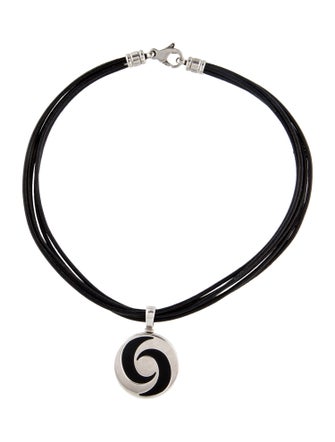 Bvlgari Onyx & Leather Optical Spinning Pendant Necklace