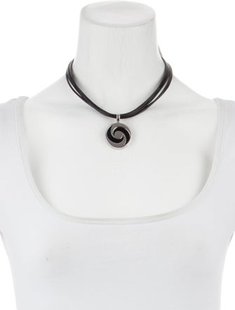 Bvlgari Onyx & Leather Optical Spinning Pendant Necklace