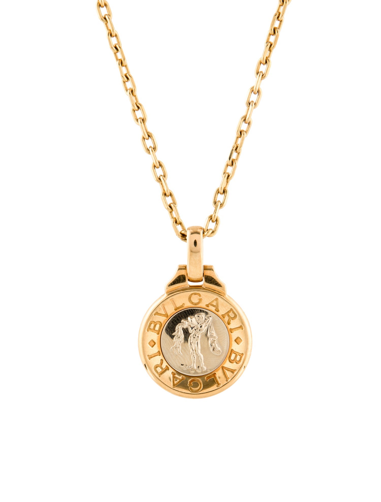 Bvlgari Vintage 18K Aquarius Zodiac Pendant Necklace