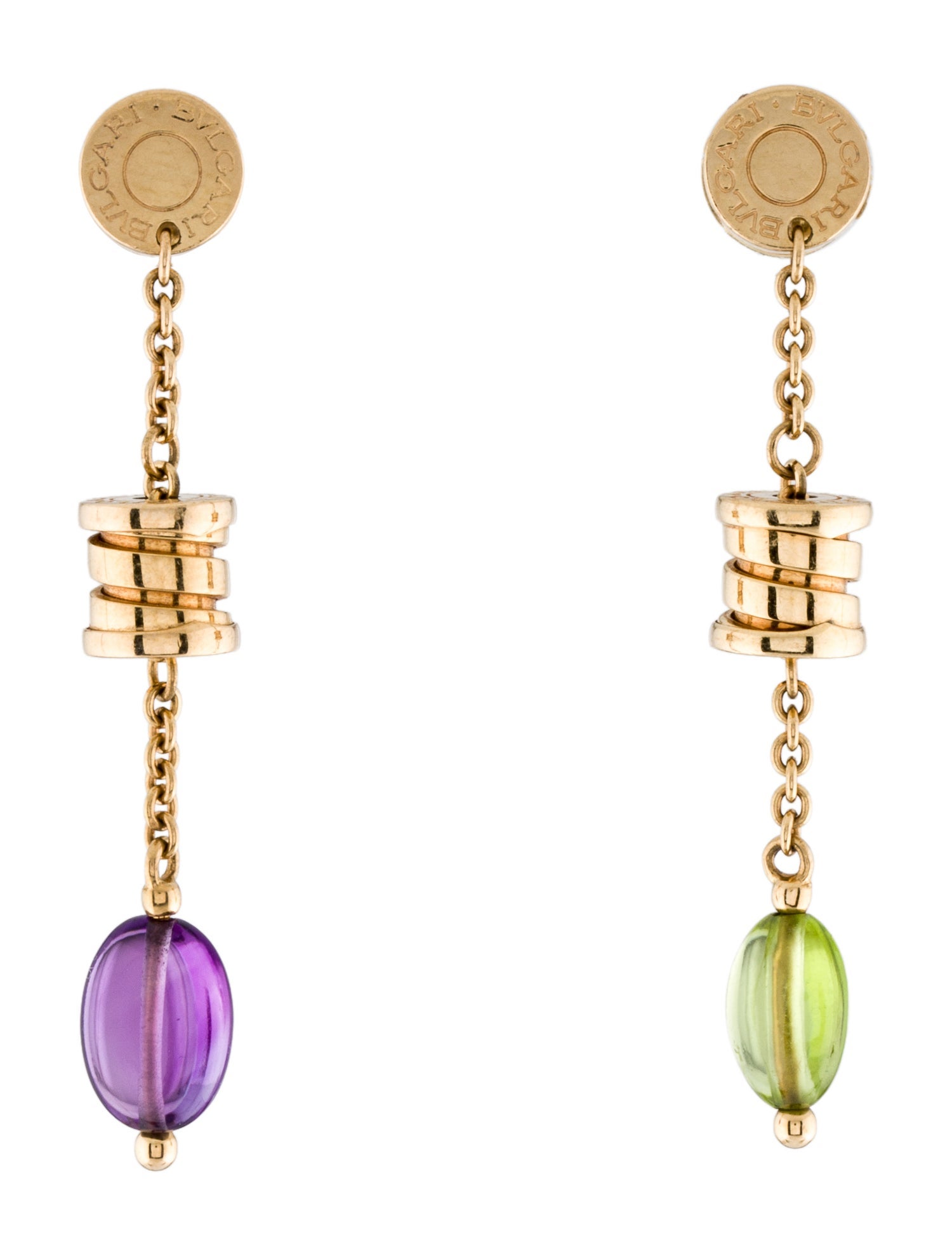 Bvlgari 18K Amethyst & Peridot B.zero1 Drop Earrings