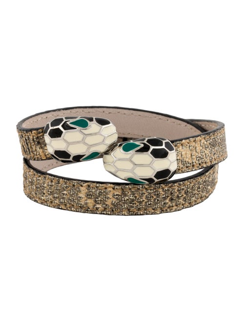 Bvlgari Leather & Enamel Double Coil Wrap Bracelet