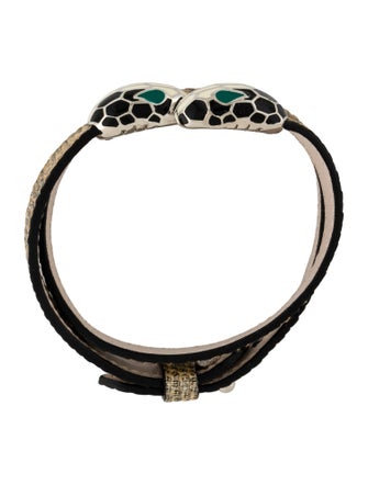 Bvlgari Leather & Enamel Double Coil Wrap Bracelet