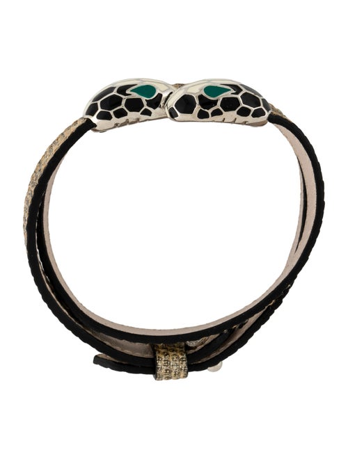 Bvlgari Leather & Enamel Double Coil Wrap Bracelet