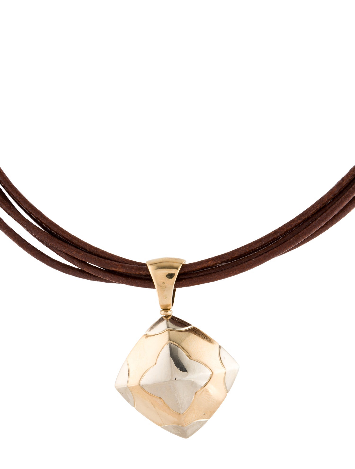 Bvlgari 18K Leather Cord Pyramid Pendant Necklace