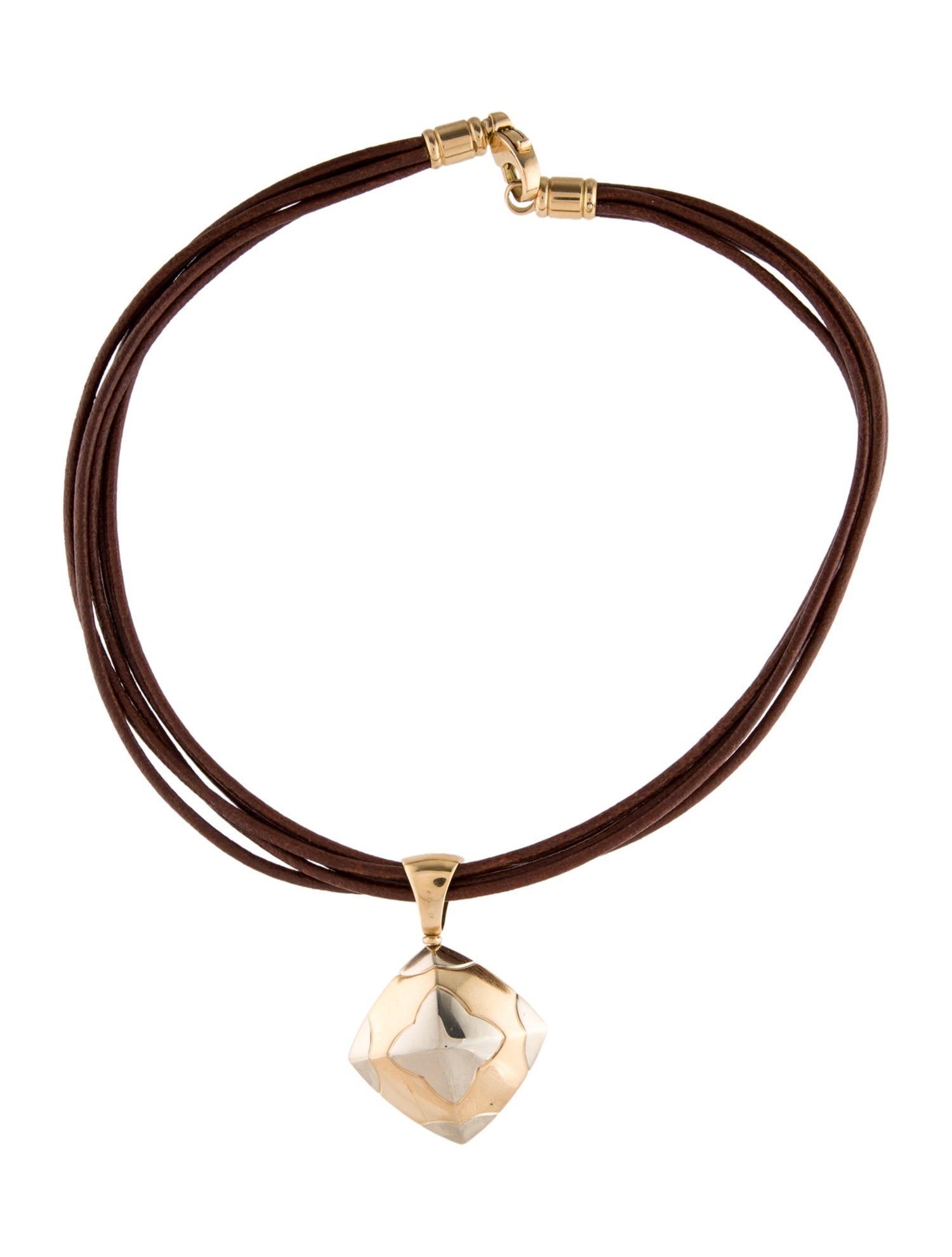 Bvlgari 18K Leather Cord Pyramid Pendant Necklace