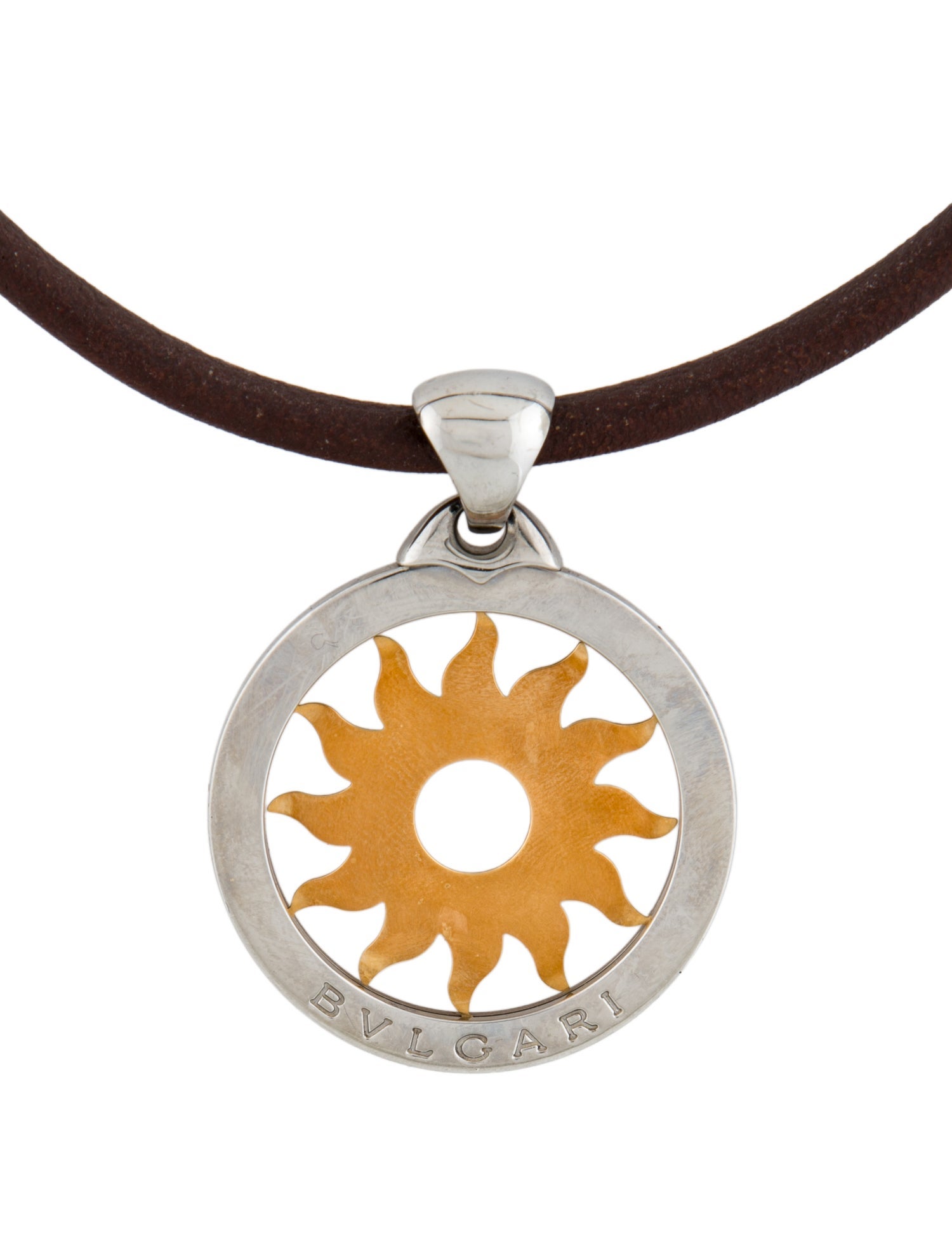 Bvlgari Leather Two-Tone Tondo Sun Pendant Necklace