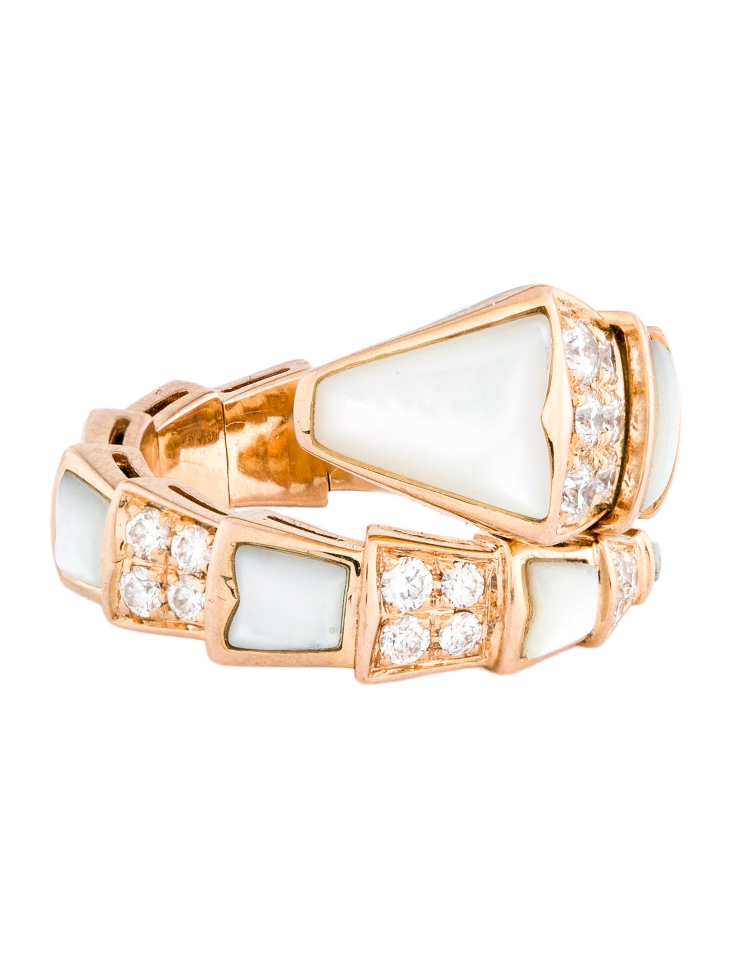 Bvlgari 18K Mother of Pearl & Diamond Serpenti Viper Ring