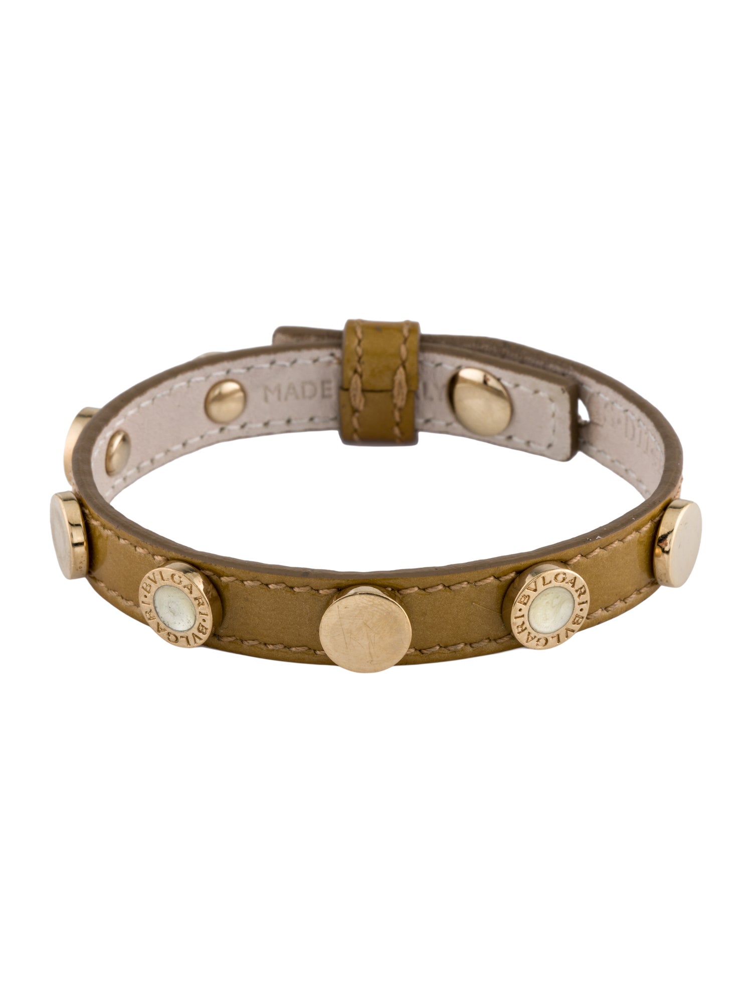Bvlgari Enamel Leather Studded Wrap Bracelet
