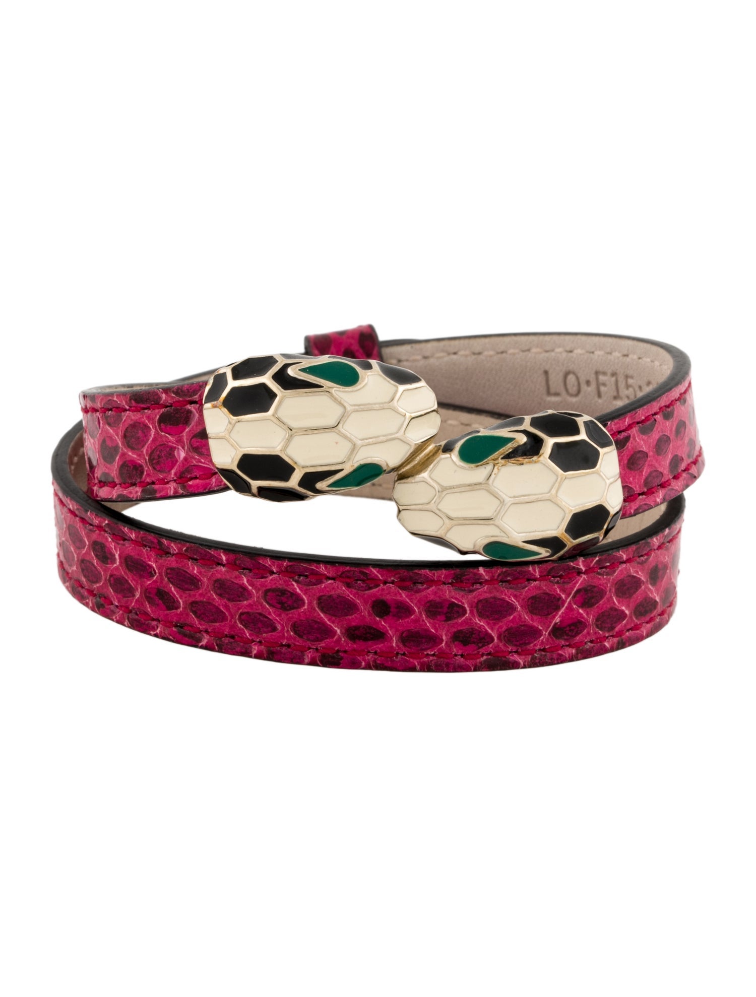 Bvlgari Leather & Enamel Serpenti Forever Double Coil Wrap Bracelet